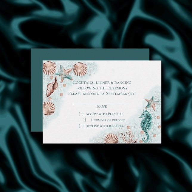 Coastal Chic | Aquamarines Grünes und Korallenriff RSVP Karte (Von Creator hochgeladen)