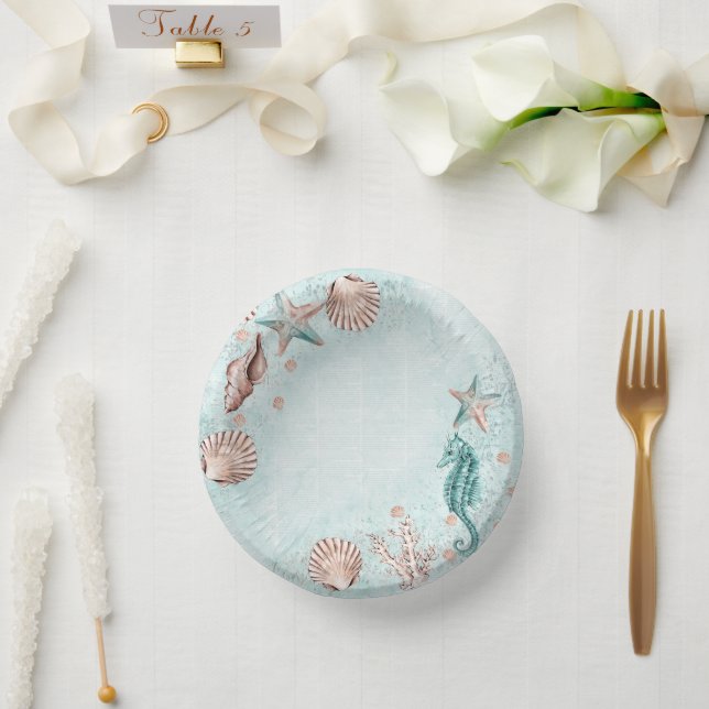 Coastal Chic | Aquamarines Party für Grüne und Kor Pappteller (Hochzeit)