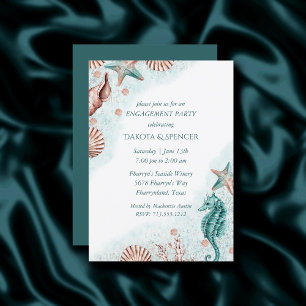 Coastal Chic   Aquamarines Verlobung des Korallenr Einladung