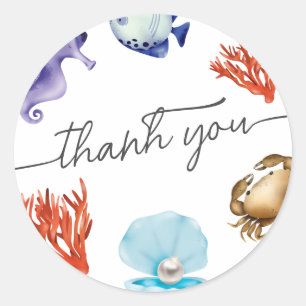 Coastal Chic Aquarell Danke  Runder Aufkleber