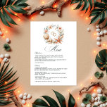Coastal Chic Beach Hochzeit Menükarte<br><div class="desc">Genießen Sie Ihre Hochzeit mit einem eleganten "Coastal Chic" Menü. Dieses Design mit einem wunderschön gearbeiteten Kranz aus Muscheln, Seestern, Blumen und Goldringen verleiht Ihrem Empfang einen raffinierten und bezaubernden Charme. Dieses individuell gestaltbare Menü ist ideal für Hochzeiten am Strand oder in den Tropen und bietet eine stilvolle Gelegenheit, Ihr...</div>