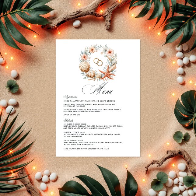 Coastal Chic Beach Hochzeit Menükarte (Coastal Chic Beach Wedding Menu)