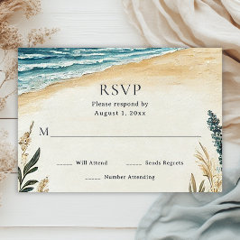 Coastal Chic Beach Watercolor Hochzeit RSVP Karte