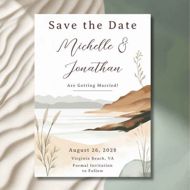 Coastal Chic Beach Watercolor Hochzeit Save The Date (Front - Coastal Chic Beach Watercolor Wedding Save The Date)