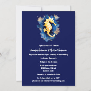 Coastal Chic   Blau-orangefarbener Seepferd 3D-Str Einladung