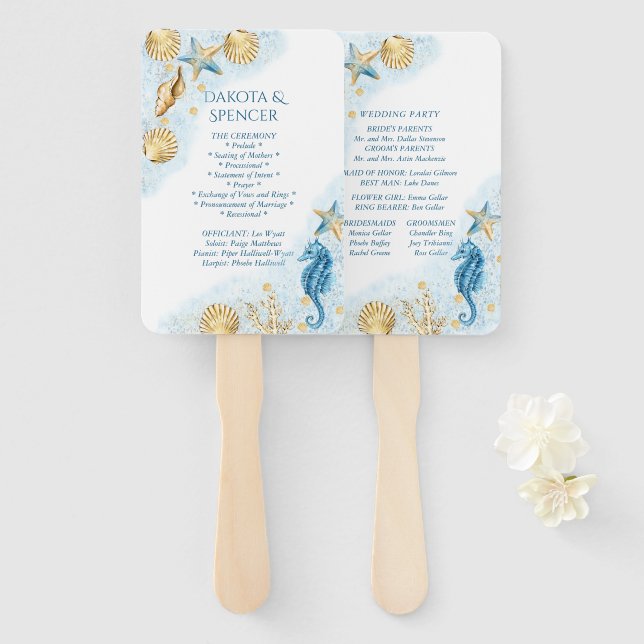 Coastal Chic | Blue and Gold im Rahmen des Meeresp Fächer (Vorne und Hinten)