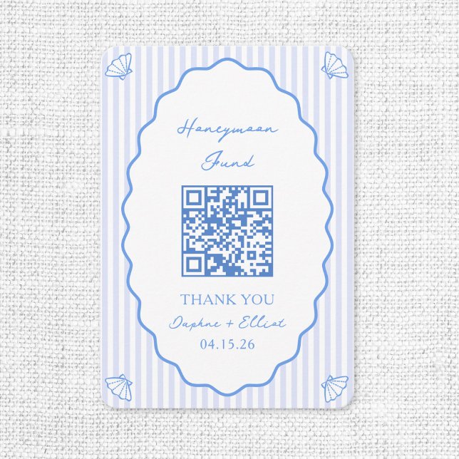 Coastal Chic Blue Honeymoon Fund Wedding QR Code Begleitkarte (Von Creator hochgeladen)