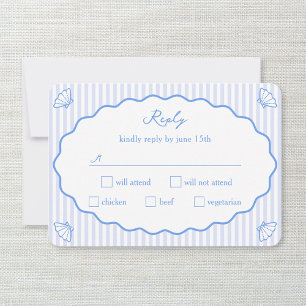 Coastal Chic Blue & White Striping Wavy Wedding RSVP Karte