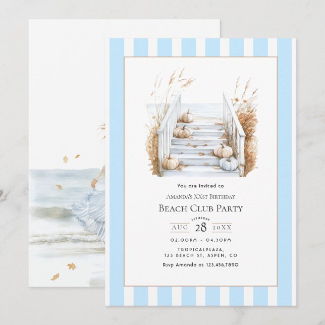 Coastal Chic Fall Beach Club Birthday Party Einladung (Vorne/Hinten)