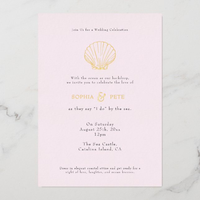 Coastal Chic Foil Wedding Einladung Blush (Vorderseite)