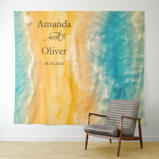 Coastal Chic Golden Sand Aquamarine Hochzeit Hinte Wandteppich