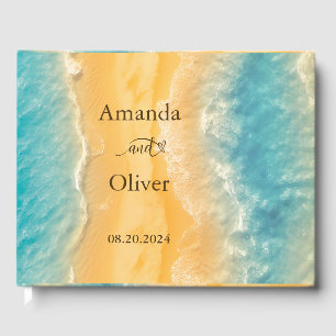 Coastal Chic Golden Sand Aquamarine Hochzeit Willk Gästebuch