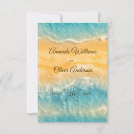 Coastal Chic Golden Sand Türkis QR Code Hochzeit RSVP Karte