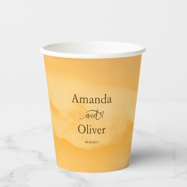 Coastal Chic Golden Sand Türkis Wasser Hochzeit Pappbecher (Vorderseite)