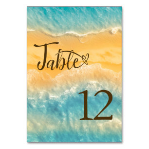 Coastal Chic Golden Sand Türkis Wasser Hochzeit Tischnummer