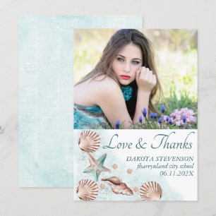Coastal Chic Graduate Foto Aquamarin und Koralle Dankeskarte
