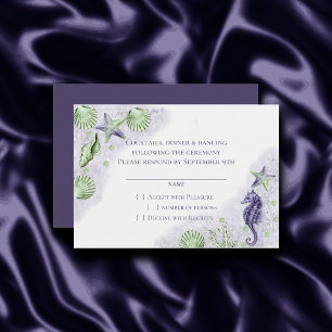 Coastal Chic   Hochzeit von Lila und Limettensträn RSVP Karte