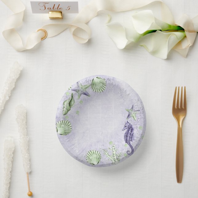 Coastal Chic | Lila und kalkgrünes Party Pappteller (Hochzeit)