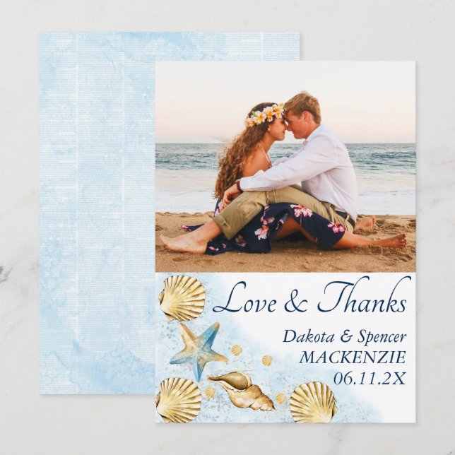 Coastal Chic | Moderne Hochzeit von Coral Reef Fot Dankeskarte (Vorne/Hinten)