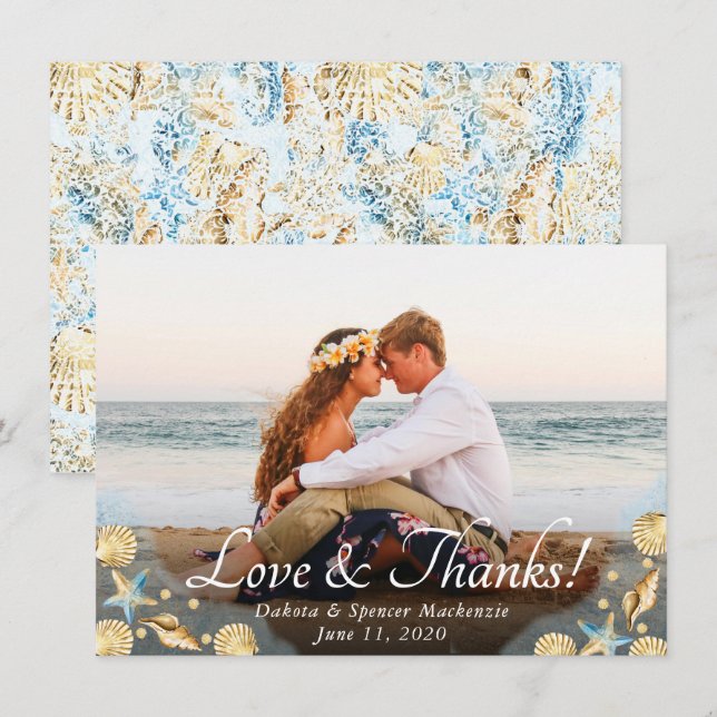 Coastal Chic | Moderne Hochzeit von Coral Reef Fot Dankeskarte (Vorne/Hinten)
