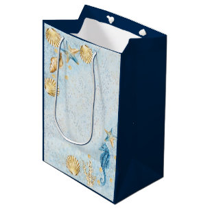 Coastal Chic Modernes Blau und Gold im Meer Mittlere Geschenktüte