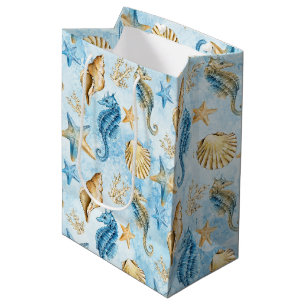 Coastal Chic Modernes Blau und Gold im Meer Mittlere Geschenktüte