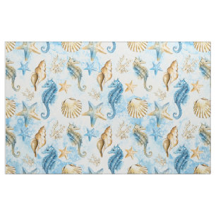 Coastal Chic   Modernes Blau und Gold im Meer Stoff