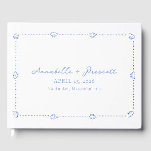 Coastal Chic Muschel Border Elegante Blue Wedding Gästebuch