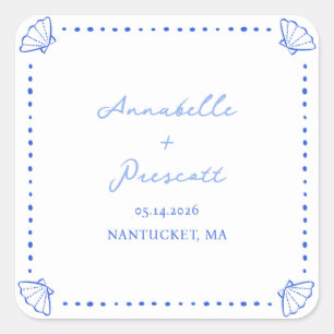 Coastal Chic Muschel Border Personalisiert Wedding Quadratischer Aufkleber