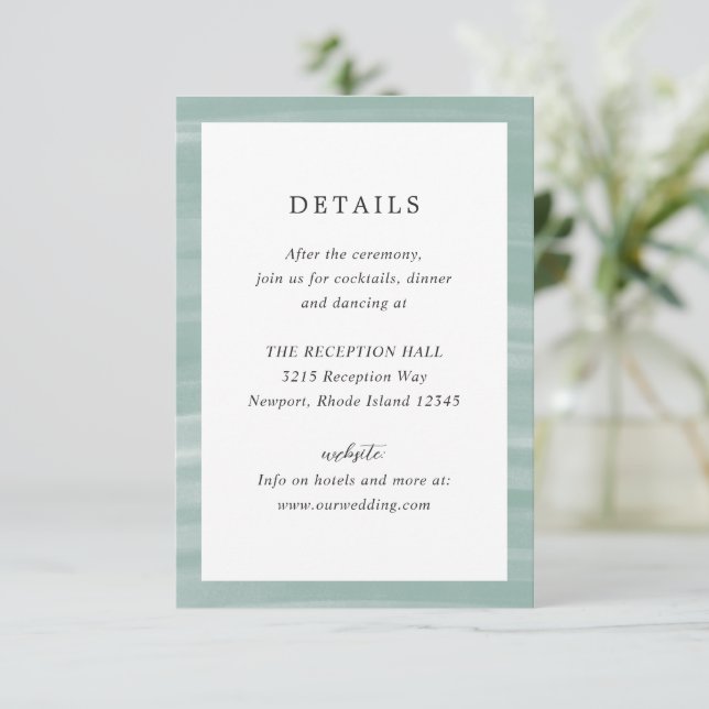 Coastal Chic Mute Green Elegant Hochzeit Begleitkarte (Stehend Vorderseite)