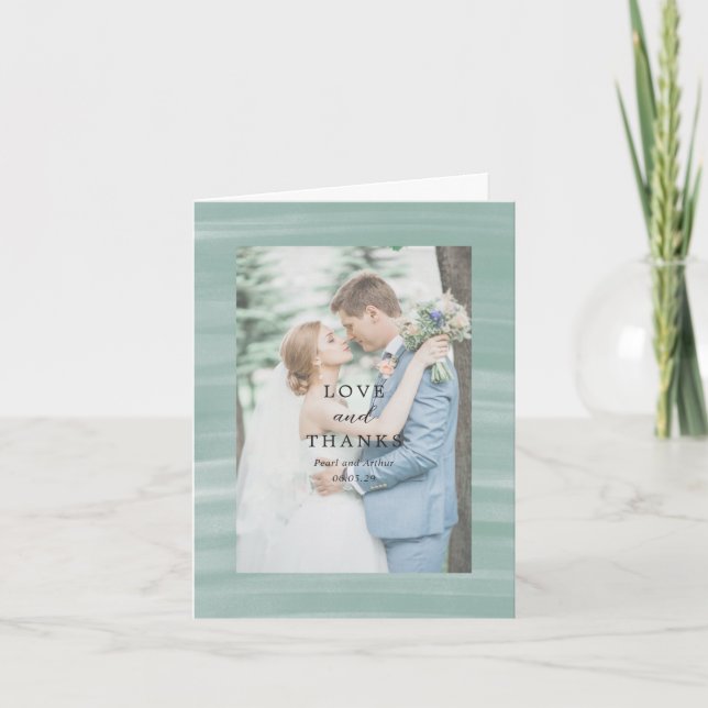 Coastal Chic Mute Green Elegant Hochzeit Dankeskarte (Vorderseite)