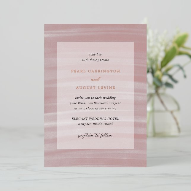 Coastal Chic Pink Elegante Hochzeit Folieneinladung (Stehend vorne)