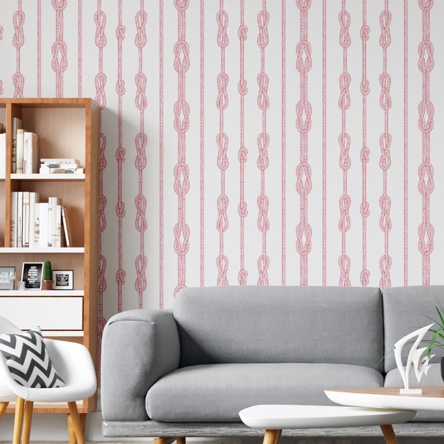 Coastal chic Red rope und Segler's Knoten drucken Tapete (Coastal chic Red rope and sailor's knots print Wallpaper)