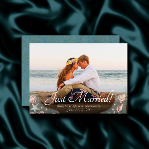 Coastal Chic   Teal und Korallenriff Foto-Hochzeit Ankündigung