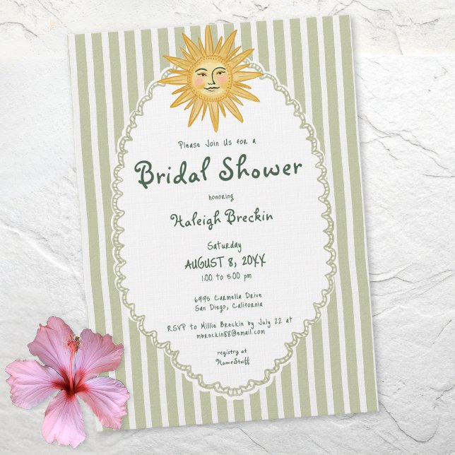 Coastal Chic Whimsical Sun Palm Bridal Shower Einladung (Coastal Chic Whimsical Sun Palm Bridal Shower Invitation)