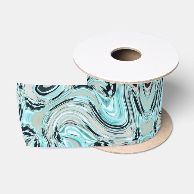 Coastal Chic Wirbel Minz Ocean Aqua Blue Waves Satinband (Spule)