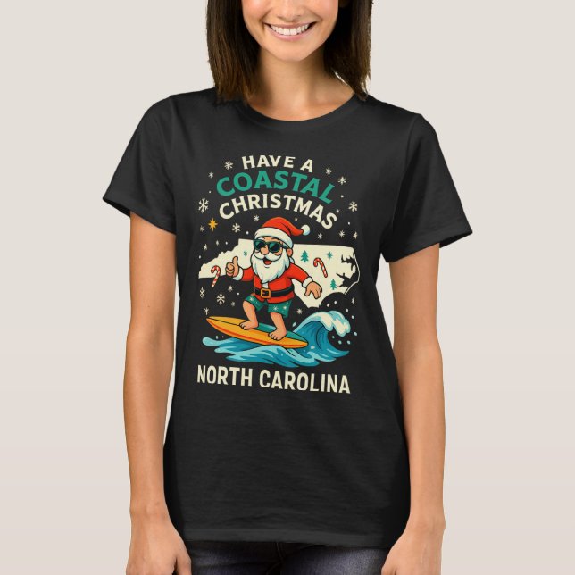 Coastal Christmas Nc Shirt Santa Surfing Funny Wav (Vorderseite)