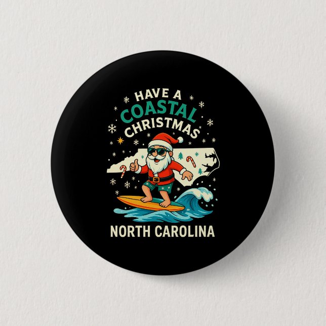 Coastal Christmas Nc Shirt Santa Surfing Funny Wav Button (Vorderseite)