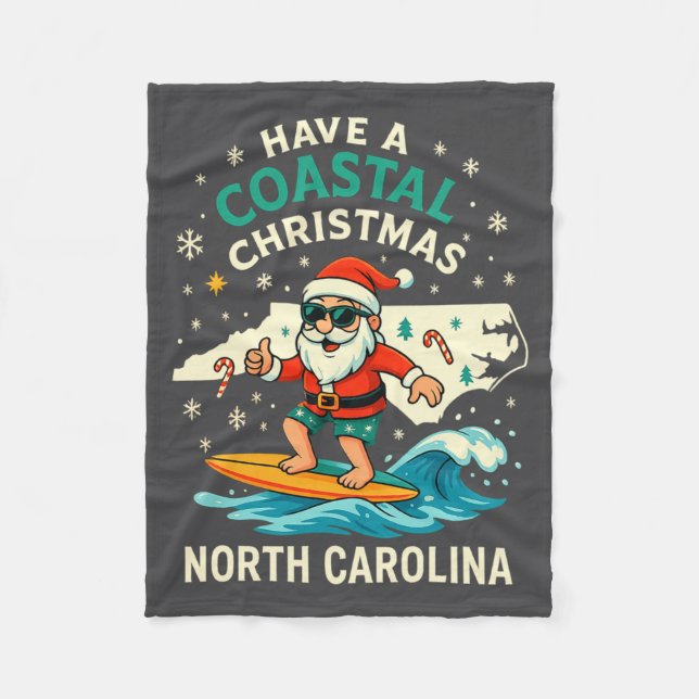 Coastal Christmas Nc Shirt Santa Surfing Funny Wav Fleecedecke (Vorderseite)