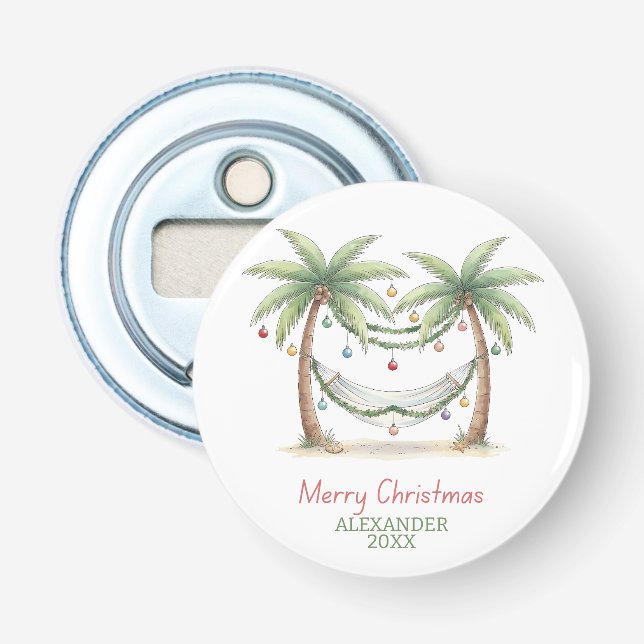 Coastal Christmas Palm Trees With Hammock Flaschenöffner (Vorderseite)