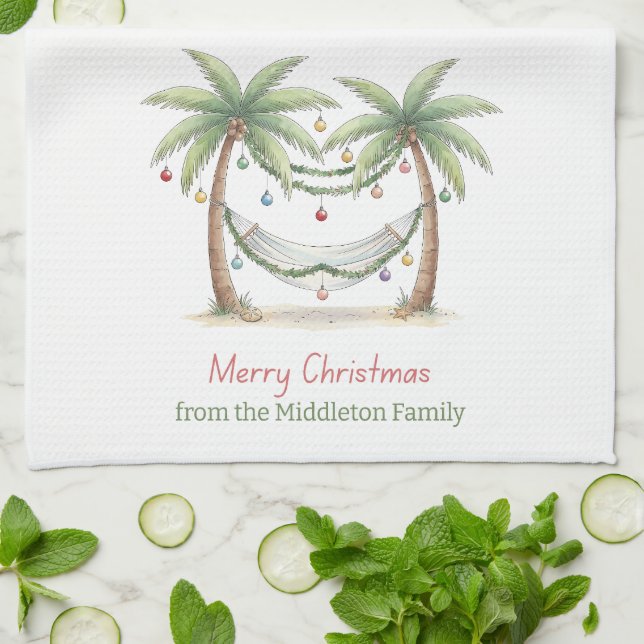 Coastal Christmas Palm Trees With Hammock Geschirrtuch (Gefaltet)
