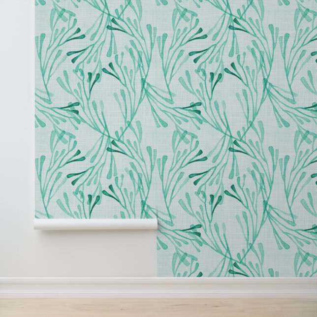 Coastal Coral in Soft Mint Green Tapete (Anwendung)
