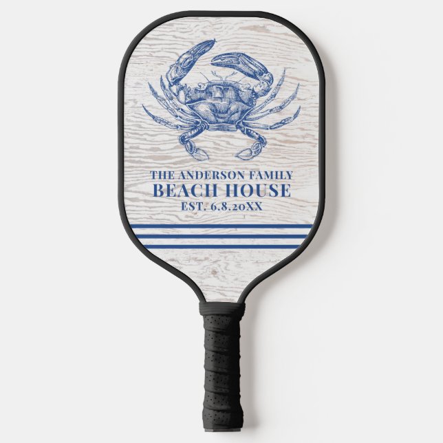 Coastal Crab Beach House Rustikaler Name Pickleball Schläger (Vorderseite)