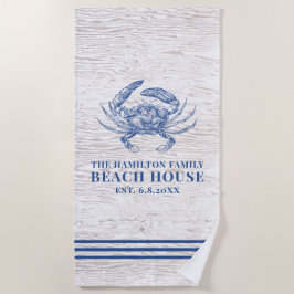 Coastal Crab Beach House Rustikaler Name Strandtuch