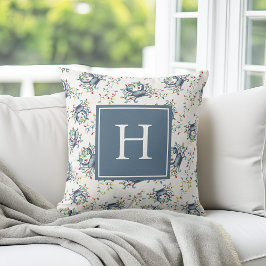 Coastal Crab Christmas Lights Monogram Kissen