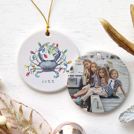 Coastal Crab Christmas Photo & Year Keramik Ornament