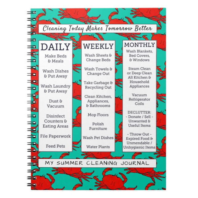 Coastal Crabs Fun Summer Style Cleaning Journal Notizblock (Vorderseite)