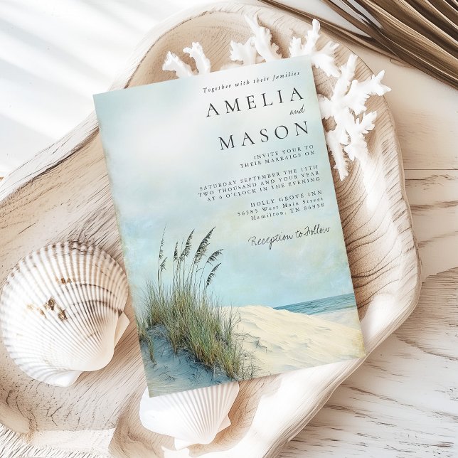 Coastal Dune Sea Grass Beach Wedding Invitation Einladung (Coastal Dune Sea Grass Beach Wedding Invitation)