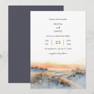 Coastal Dunes Golden Sunset Abend Beach Hochzeit Einladung