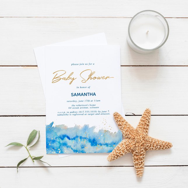 Coastal Elegance Watercolor Baby Shower Einladung (Von Creator hochgeladen)